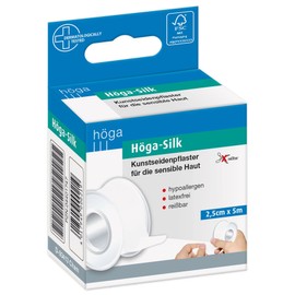 Höga -Silk Artificial Silk Plasters for Sensitive Skin - 2.50cm x 5m - Can be Teared Longitudinally and Crosswise, Hypoallergenic, Pack of 2