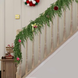 FAJUNZH 1PCS-9FT Artificial Christmas Garland with Dragon Juniper Leaves, Festive Holiday Decor for TV Cabinet, Fireplace, Indoor & Outdoor Winter Celebration, Handmade Christmas Garland