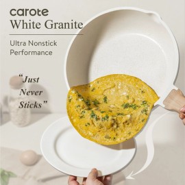 Carote 8 Inch Non Stick Frying Pan with Lid,White Granite Nonstick Skillet Omelet Pans