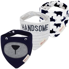 CuteOn Baby Drool Bibs, Unisex 3-Pack Absorbent Cotton, Triangle Bib with Snaps Gift for Boys Girls -51 Sapphire Blue Big Bear