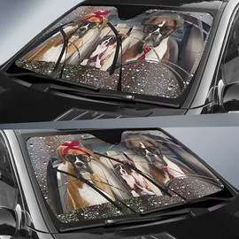 Brindle Boxer Foldable Sunshade Windshield Shield,Dog Family Car Sun Shade for Front Windshield,Animal Sun Visor Cover Protector Blocks UV Rays,Pet Sun Shade for Car Truck SUV,Keep Vehicle Cool