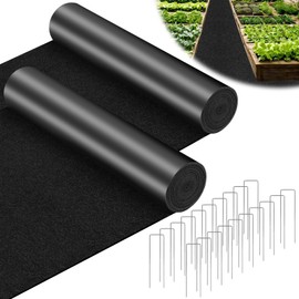 2 Pack Upgraded Felt Mulch Mat Rolls, 8.2' x 2' Recycled Durable Black Mulch Mat with 20 Metal Stakes, Permanent Mulch Mat Weed Barrier for Landscaping, Outside Walkway, Garden Pathway and Playground