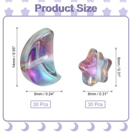 sourcing map 60Pcs Star Moon Shaped Beads, 2 Style Acrylic Spacer Assorted Beads Aesthetic Beads for Keychain Craft DIY, Rose Red Green