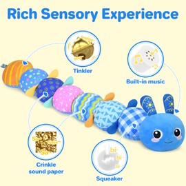 KMUYSL Baby Toys 0 to 12 Months, Musical Stuffed Animal Toys for 0-3-6-12 Months, Soft Sensory Toys with Crinkle and Rattles, Infant Tummy Time Toys Gifts for Newborn Boys Girls