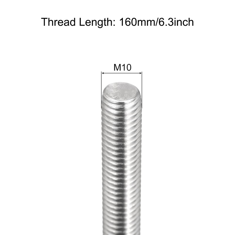 QUARKZMAN Pack of 6 Threaded Rods M10 x 160 mm