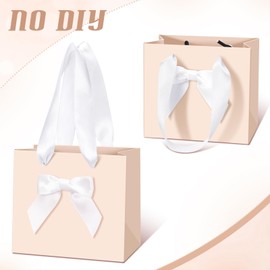 Kolldenn 50 Pcs No DIY Small Gift Bags with Bow Ribbon 4 x 2.7 x 4.5 Inches Mini Thank You Bags with Handle Paper Party Favor Gift Bags Bulk for Wedding Baby Shower Birthday Guests(Nude and White)