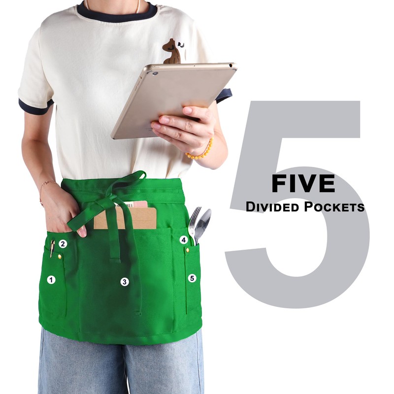 MIKI WELL Server Apron with 5 Pockets - Rivet buckle
