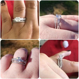 Newshe Wedding Rings Set for Him and Her Women Mens Tungsten Bands 925 Sterling Silver Cz Size 5-12 (Men's Size 8 & Women's Size 6)