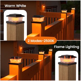 APONUO Fence Post Solar Lights, Warm White & Flickering Flame Modes, Waterproof LED Fence Post Lights for 4x4 Wood Vinyl Posts, Solar Powered Auto On/Off, Deck,Patio,Fence Yard Lighting,Black 12 Pack
