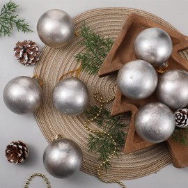 VioraWhite 12 Pcs Neutral Vintage Mercury Christmas Tree Ornament Textured Hanging Shatterproof Plastic Ball Rustic Silver Christmas Ornaments for Xmas Wreath Mantel Holiday Party Decor (3.15 Inch)