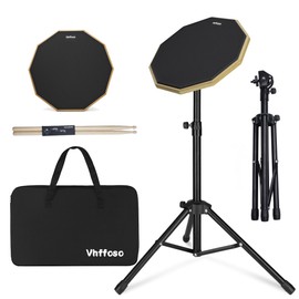 12 Inch Drum Practice Pad Set 50-80cm with Stand, Headband and Storage Bag (Black)