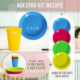 Mypicompany Set of 6 Reusable Hard Plastic Plates and 6 Hard Plastic Cups, Camping Tableware Suitable for Microwaves and Dishwashers, BPA Free Camping Accessories, Unbreakable Camping Plates