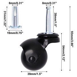 BUXIMN 4pcs 1.5 Inch Office Chair Wheel Replacement, 360 Degree Stem Caster Wheels with Sockets, Vintage Ball Swivel Caster for Furniture Cabinet Desk Table Chair (Black)