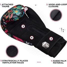 RDX Women Boxing Gloves for Training Muay Thai Flora Skin Ladies Mitts for Sparring, Fighting, Kickboxing Good for Punch Bag, Focus Pads and Double End Ball Punching