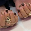 Square Press on Nails Short Fake Nails Brown Leopard Flower