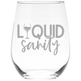 C M Liquid Sanity Stemless Wine Glass - Funny Gift for Men and Women - 17 oz.