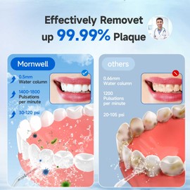 Water Flosser Cordless, Mornwell Water Flossers for Teeth - 300ML Tank and 4 Jet Tips, 3 Modes Portable Dental Oral Irrigator, Braces Care, Rechargeable Waterproof Portable Water Flosser, White