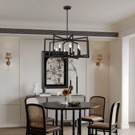 Modern Black Chandelier, 8-Light Geometric Dining Room Light Fixture, Industrial Pendant Lights Kitchen Island, Hanging Metal Farmhouse Chandeliers for Dining Room Entryway Foyer Bedroom Kitchen