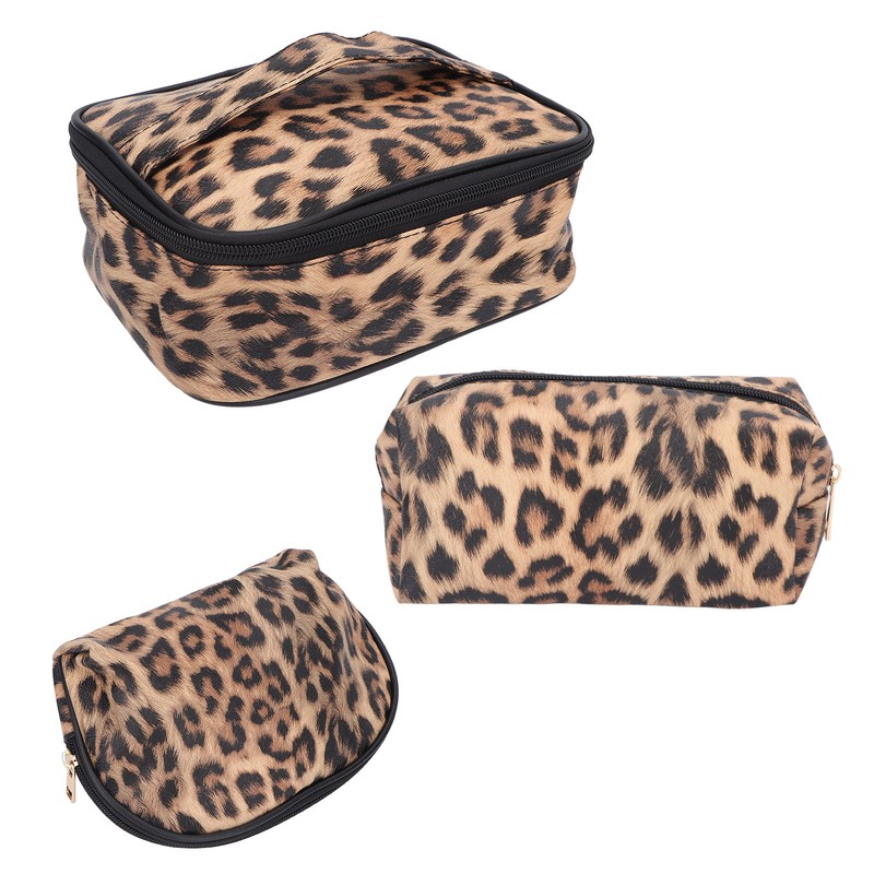 3pcs Makeup Cosmetic Storage Bag PU Leather Waterproof Zipper Closure