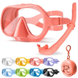 HINATAA Adult Macaron Colorful Frameless Goggles and Snorkel Set Ultra Wide Tempered Lens Leakproof Set for Snorkeling Diving (Pink + Snorkel)