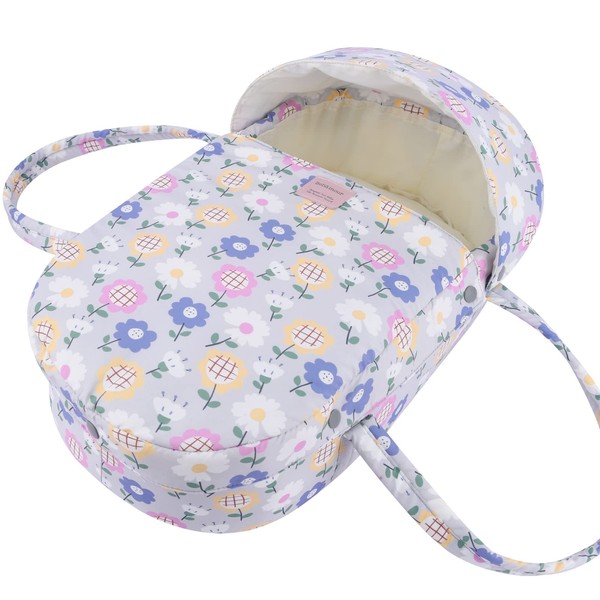 Bebamour Flower Pattern Baby Dolls Carry Cot Bed with Pillow Blanket Carry Handles Sleeping Bag Carrier for Reborn Dolls, American Girls, Up to 15.3 inches Dolls Bassinet Portable Carry Bed