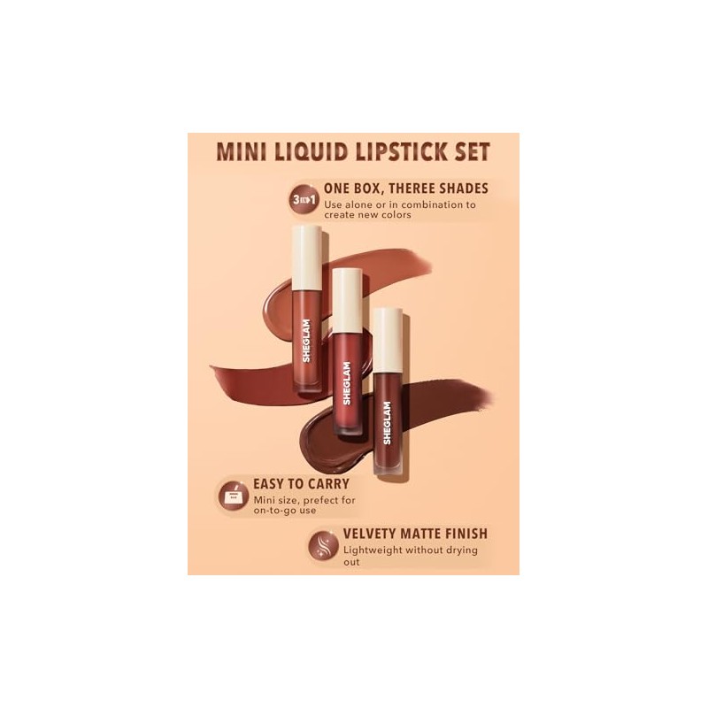 SHEGLAM Juego De 3 Mini Labiales Líquidos Matte Allure Con