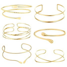 CJAPGJW Women's Gold Bangle, 6 Pieces Upper Bangle Gold Women's Set, Bangle Upper Arm Adjustable Bangles for Dance, Party, Wedding and Music Festivals, Elegant Golden Bangles for Special Occasions