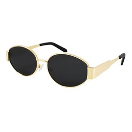JiSoo Oval Polarised Sunglasses Womens - Retro Gold Sunglasses Vintage 90s Sun Glass Women, Black