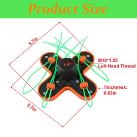 Pivotrim String Trimmer Attachment Head 4-Way Trimmer Head M10 x 1.25 Left Hand for Brushcutter