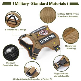 Belababy Tactical Anti Pull Dog Harness Small Medium Large Dog, Adjustable Front Clip Service Dog Vest with Handle, Breathable Military Assistance Dog Harness for Working Training, Wolf Brown, L