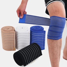 CHSG 4PCS Kompressionsbandage, Elastische Wrap Knie Unterstützung Brace, Kompression justierbare Kniestütze Anti-Rutsch Wrap Bandage, Kniestütze Unterstützung für Frauen Männer Sport, Laufen