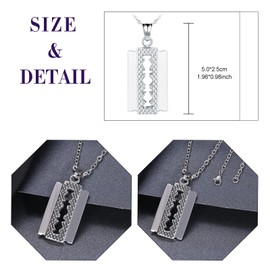 Feilok Men's Necklace Stainless Steel Men's Necklace with Pendant Men's Jewellery Collar Razor Blade for Men, Stainless Steel