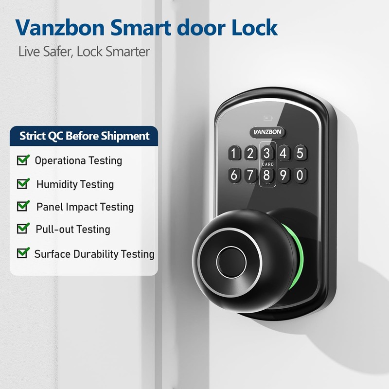 VANZBON Smart Door Knob Lock with Keypad,Keypad Door Knob with