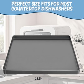 Dishwasher Drain Pan Mat, 23.6''x19.7'' Portable Silicone Mat with Raised Edge Anti-Slip Waterproof Dishwasher Tray for Leaks Floor Protector, No Hole
