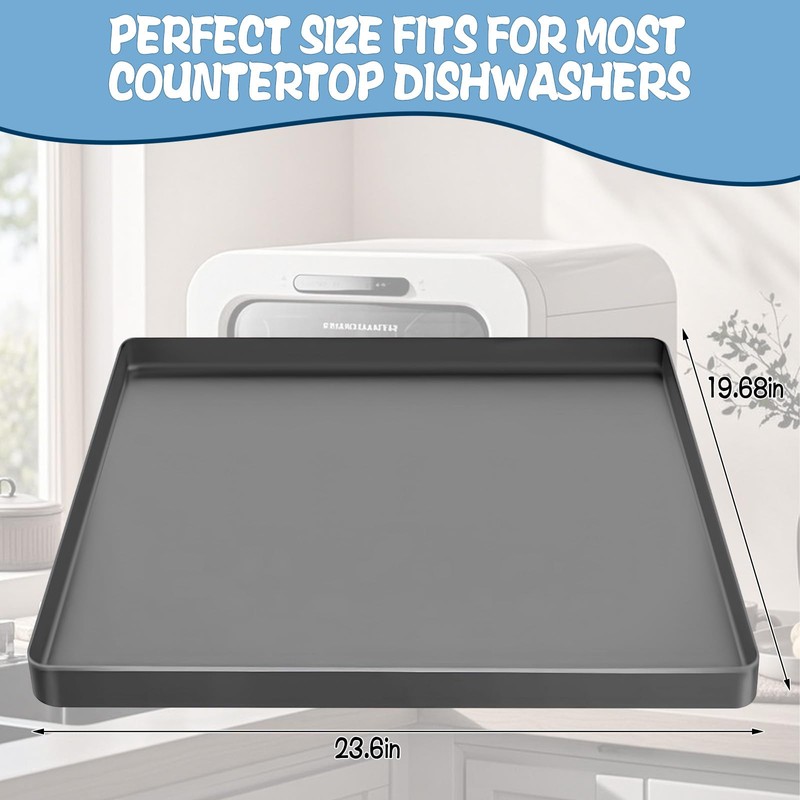 Dishwasher Drain Pan Mat, 23.6''x19.7'' Portable Silicone Mat with Raised
