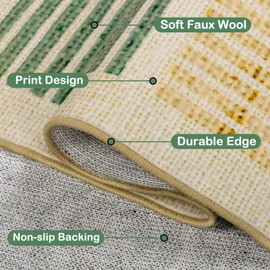 TUKDAK Washable 5x7 Area Rugs for Living Room Checkered, Non Slip Low Pile Plaid Geometric Neutral Boys Bedroom Rug Green, Soft Large Modern Floor Carpet for Dining Room Nursery Playroom