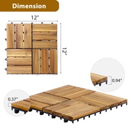 VICTORY RELAX Acacia Wood Flooring Interlocking Deck Tiles for Patio Decor 9 Pcs 12 Slats - Waterproof Indoor & Outdoor Decor - Balcony Garden Decking Tile (11,81 * 11,81 * 0,94 Inches)