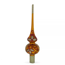 BESTPYSANKY Autumn Leaves on Gold Glass Christmas Tree Topper 11 Inches