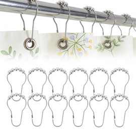 LKbeuuu 12 Shower Curtain Hooks, Suitable for Bathroom Shower rods for Rust-Proof Decorative Stainless Steel Shower Curtain Hooks, Silver
