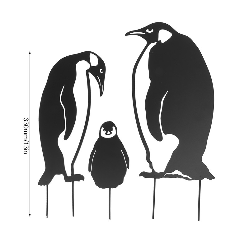 Penguin Family Stake Statue Simulation Vivid Hollow Iron Animal Stake