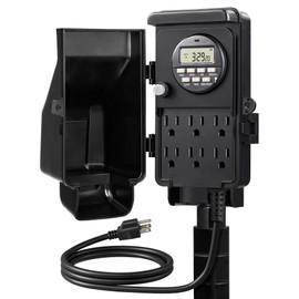 DEWENWILS Outdoor Digital Power Strip Timer, Multi Sockets, Waterproof 6 Outlets Garden Power Stake, 6ft Cord, Outdoor Timer for Christmas Lights, Yard, Garden, 15A Heavy Duty