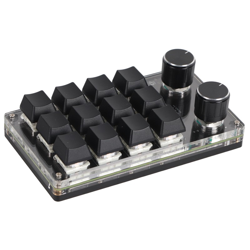 Programmable Macro Keyboard 2 Knobs Blue Switch Black 12 Keys