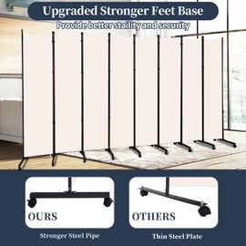 Room Divider Folding Privacy Screens with Lockable Wheels, 176'' Fabric Partition Room Dividers Freestanding Room Divider Panel for Room Separation, Wall Divider for Home Office Bedroom Studio Decor