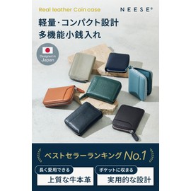 Neese [One Pouch for All Your Coins] Coin Purse, Coin Case, Pass Case, Wallet, Genuine Leather, External Pocket, 6 Card Slots, Unisex, Black