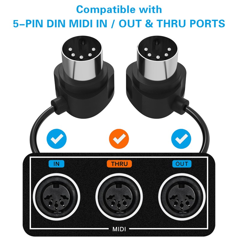 FORE 4-Pack 2-Feet/ 60cm 45-Degree Symmetry Angled MIDI Cable with