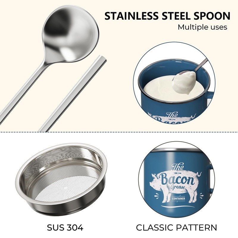 Mini Bacon Grease Container With Strainer - 15OZ Enamel Grease