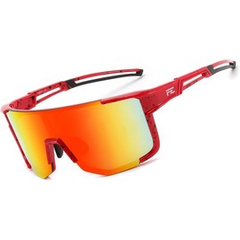 FEISEDY Cycling Glasses Sports Sunglasses for Men Women, Lightweight TR90 Frame UV400 MTB Running Fishing Baseball B0224 - Color: Red Frame Red Mirrored Lens, Size: Large