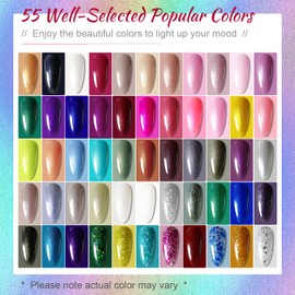 JODSONE 60 PCS Gel Nail Polish Starter Kit With U V Light 55 Kinds Of Color Glitter Gel Polish No Wipe Base And Glossy Matte Top Coat Nail Gel Kit Easy To Apply