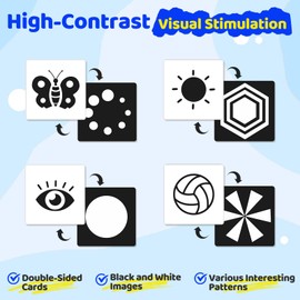 Ajsupojouet High Contrast Baby Toys for Newborn，Contrast Cards for Infants 0-6 Months，Black and White Baby Toys，Baby Book，Newborn Toys 0 3 Months Brain Development 20 Pcs 40 Pages 5.5'' x 5.5''