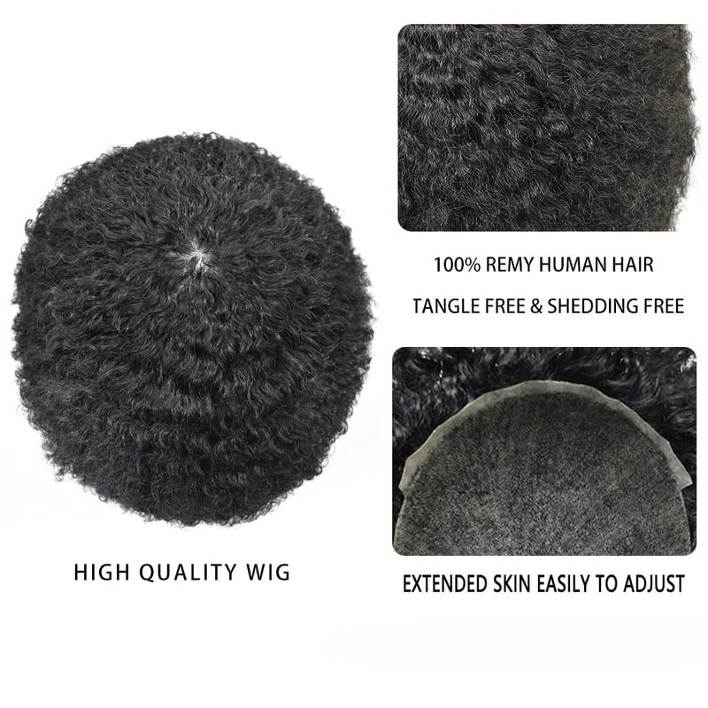 Afro Mens Toupee Curly Hairpieces for Black Men 0.1mm Full
